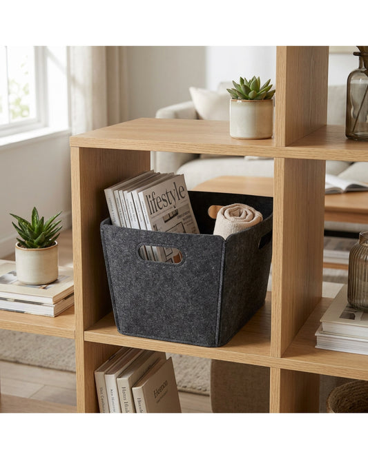 Vvna Felt Foldable Storage Basket 35 cm Charcoal - Lifestyle view