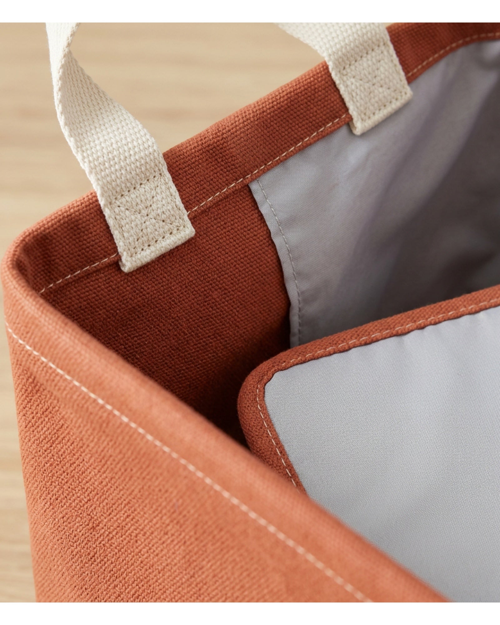 Vvna Canvas Foldable Storage Basket Set of 2 Terracotta and Navy - Detail view