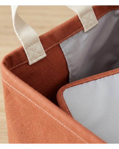 Vvna Canvas Foldable Storage Basket Set of 2 Terracotta and Navy - Detail view