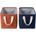 Vvna Canvas Foldable Storage Basket Set of 2 Terracotta and Navy - Product view