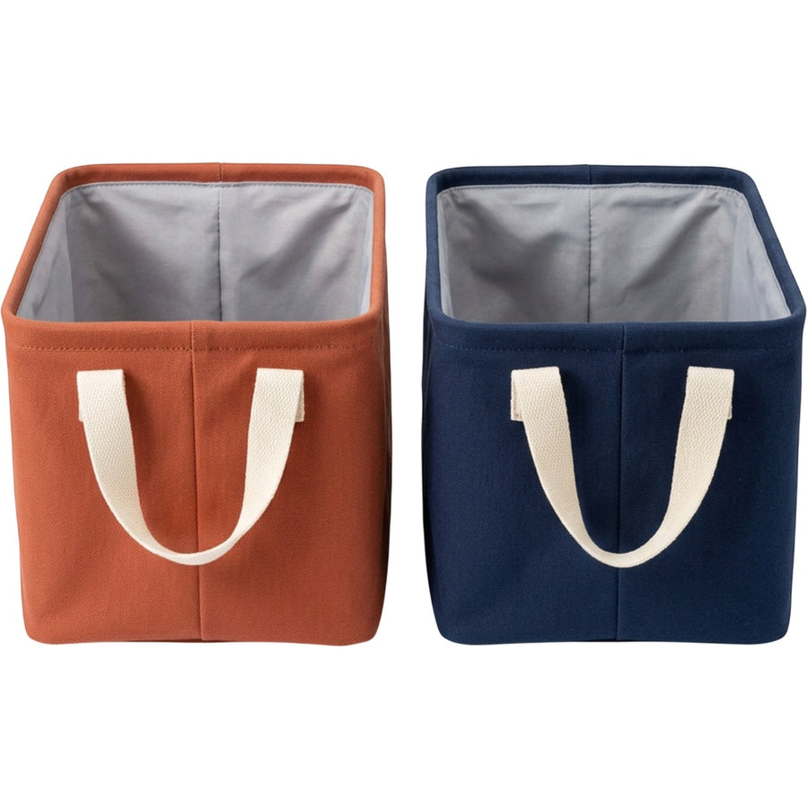 Vvna Canvas Foldable Storage Basket Set of 2 Terracotta and Navy