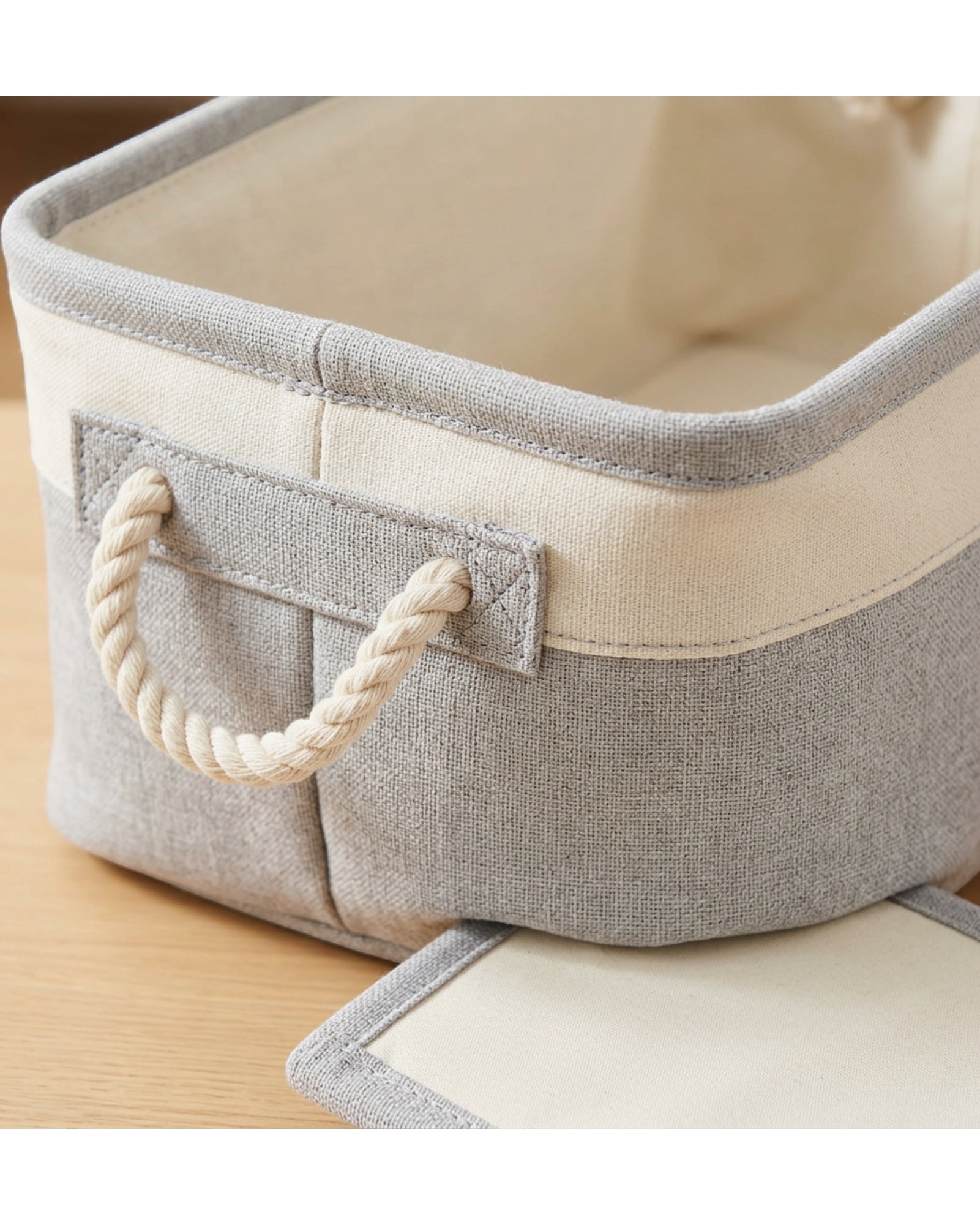 Vvna Cotton-Linen Foldable Storage Basket 40 cm Gray - Detail view