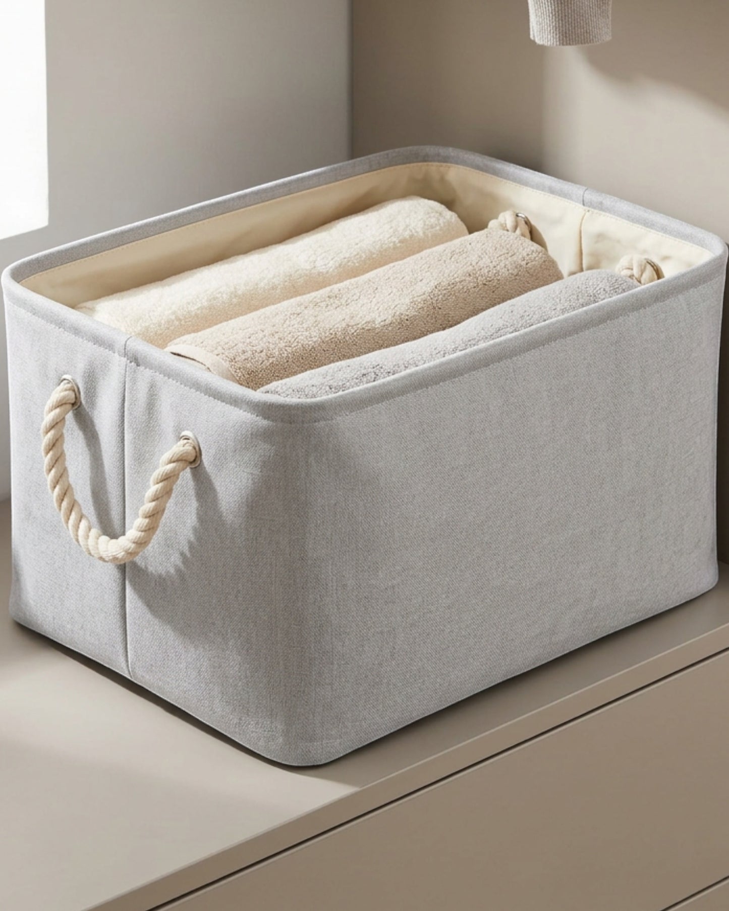 Vvna Cotton-Linen Foldable Storage Basket 40 cm Gray - Lifestyle view
