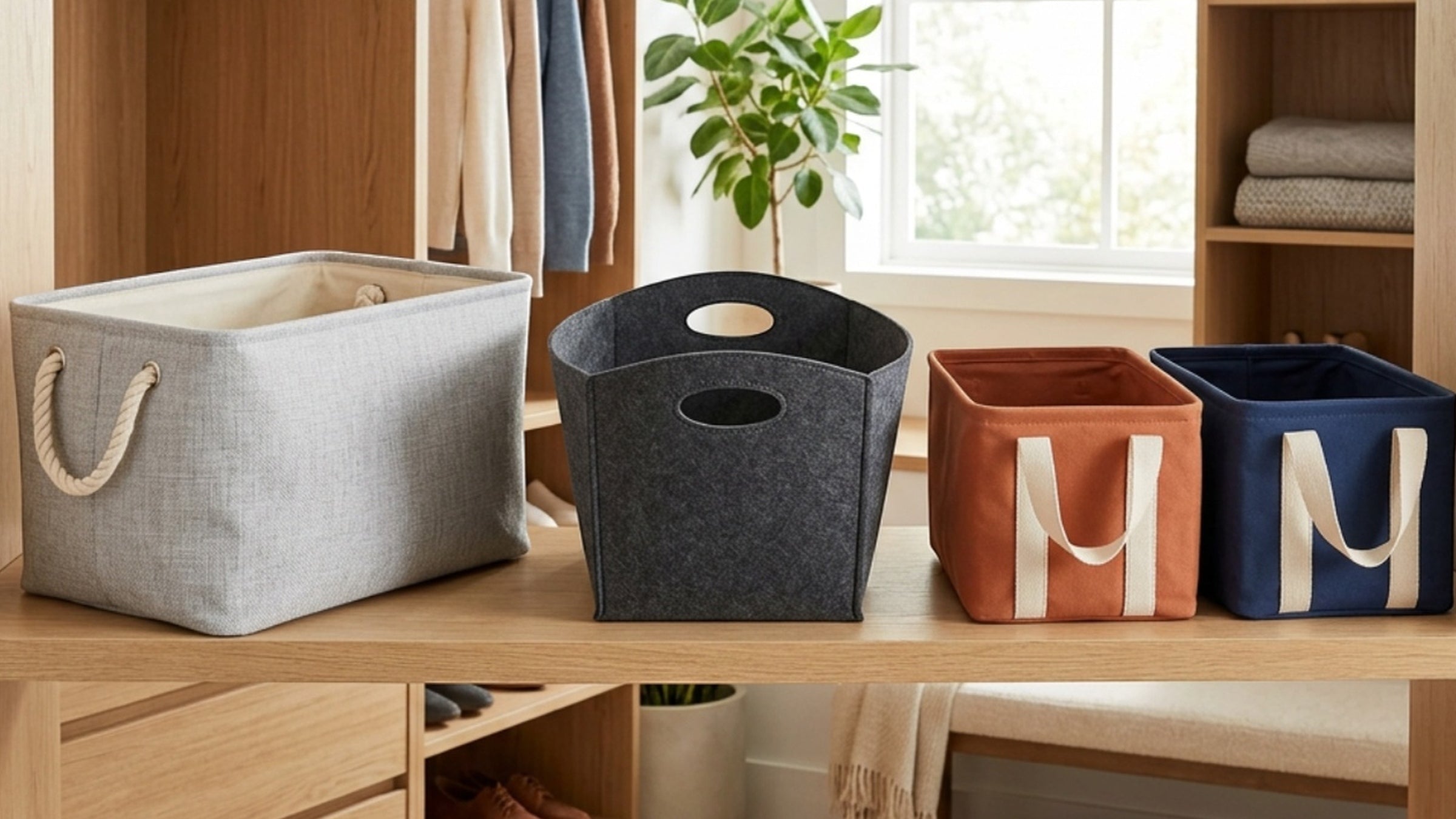 Vvna Handled Foldable Fabric Storage Baskets